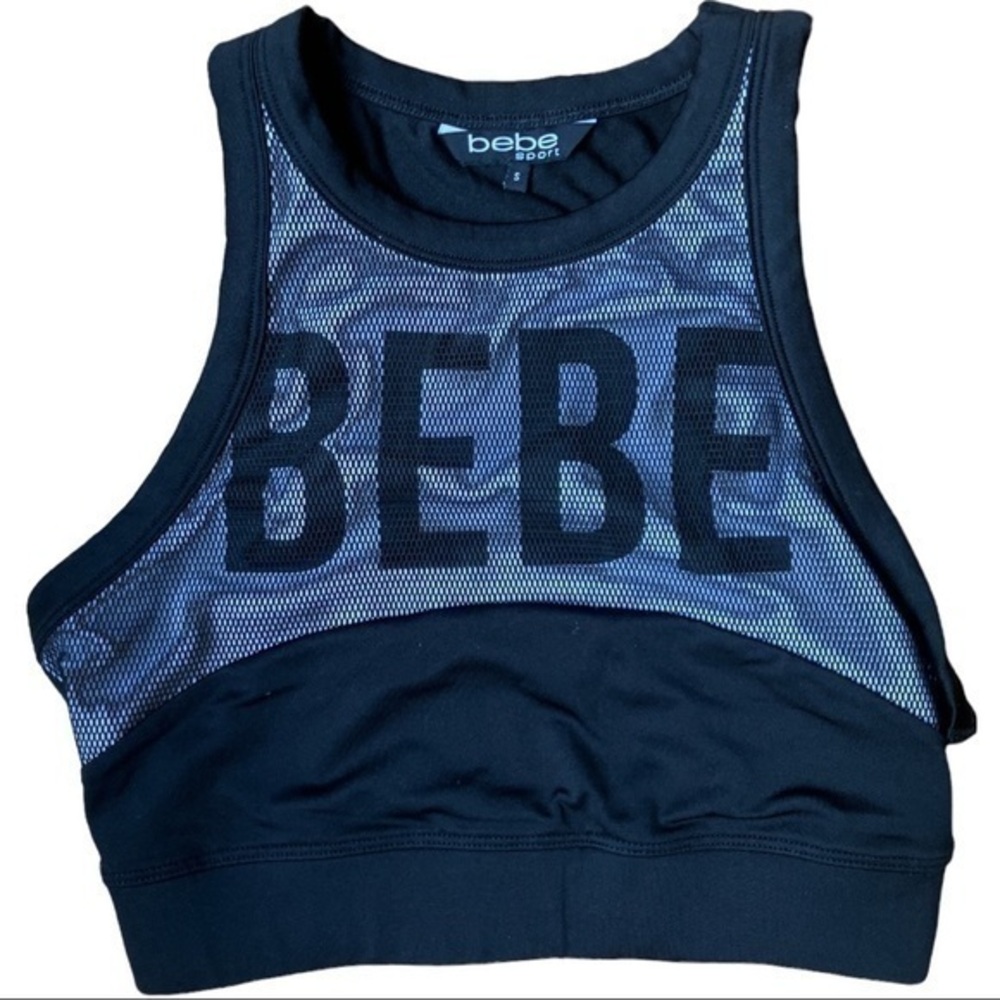 Bebe sport size small sports bra, can add pads, black bra with mesh, whi…